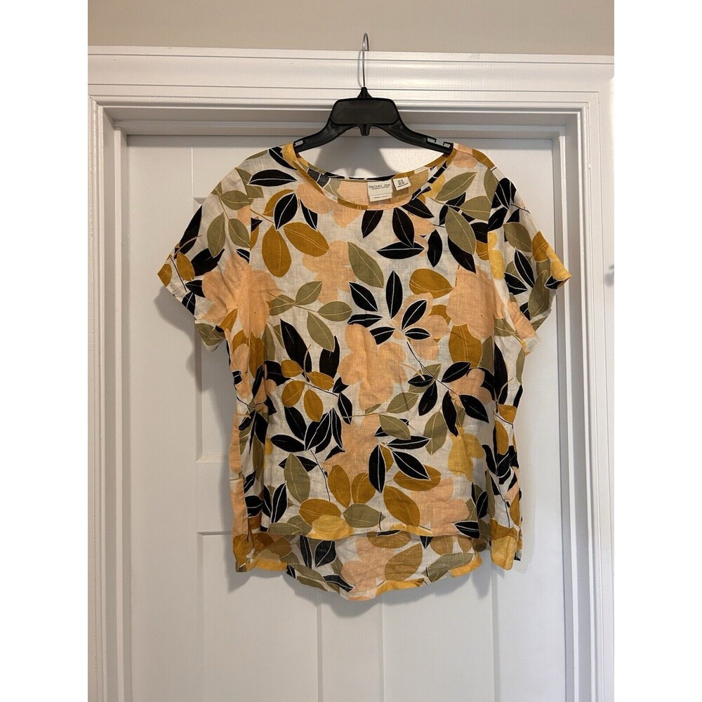 Rachel Zoe Top Blouse 100% Linen Floral Short Sleeve Women’s Plus Size Curvy 1X